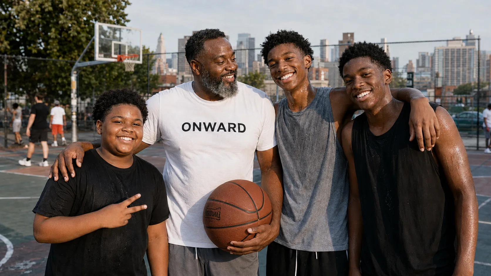 Coach and teens after the summer league finals