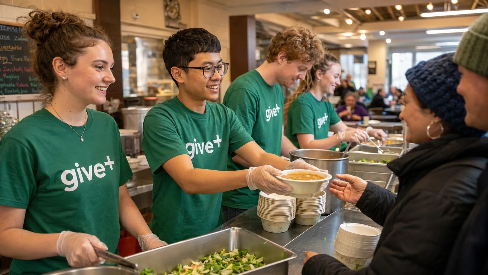 Volunteers serving meals